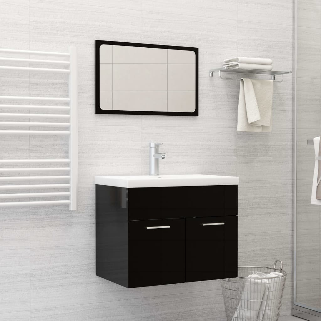 vidaXL Комплект мебели за баня, черен гланц, ПДЧ