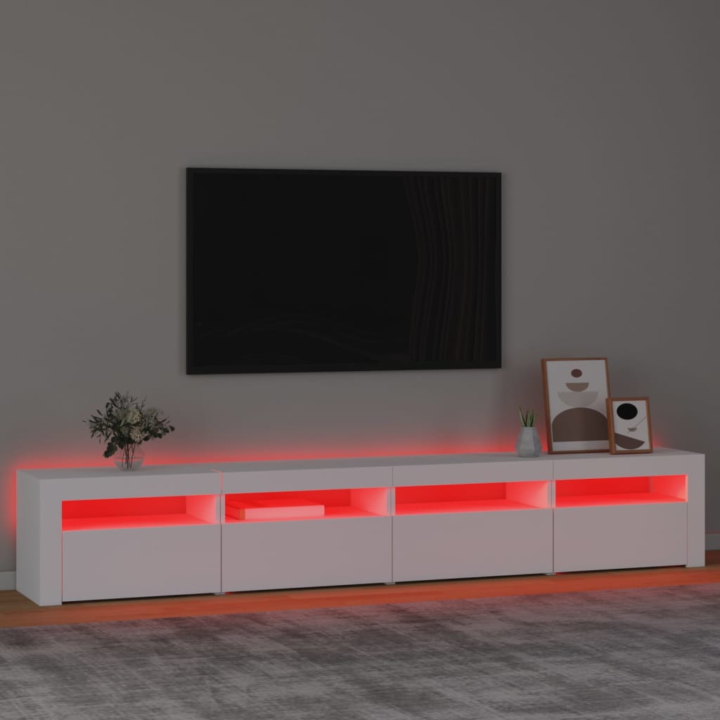 vidaXL ТВ шкаф с LED осветление, бял, 240x35x40 см