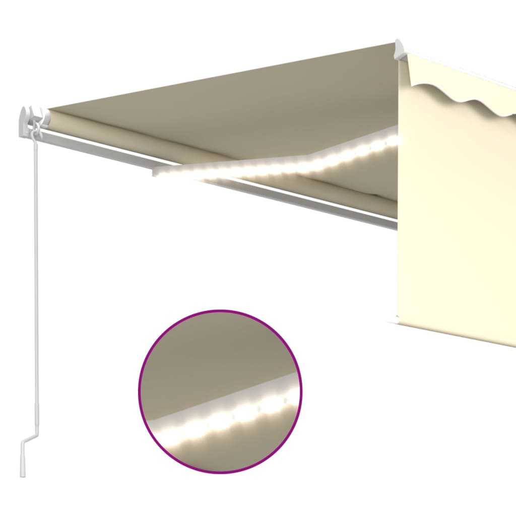 vidaXL Ръчно прибиращ се сенник с щора и LED, 4x3 м, кремав