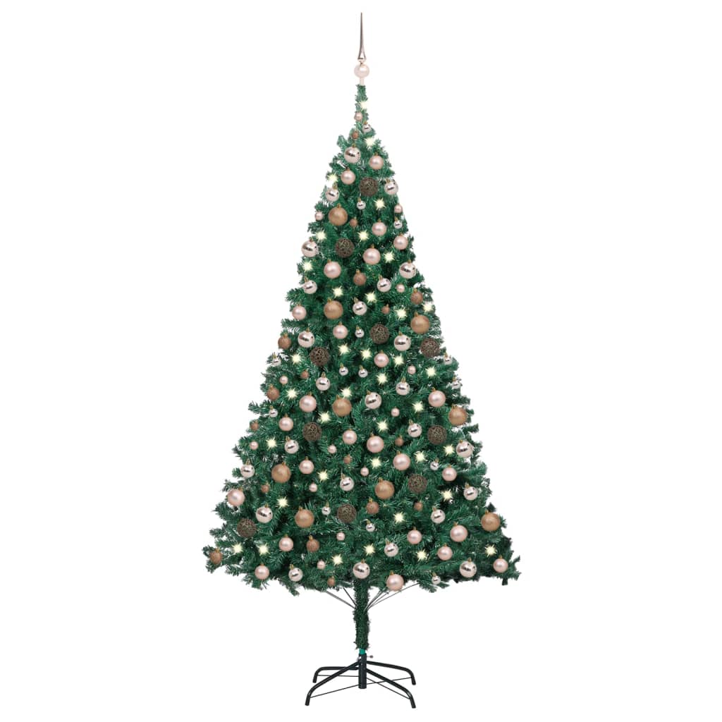 vidaXL Изкуствена осветена коледна елха с топки зелена 240 см