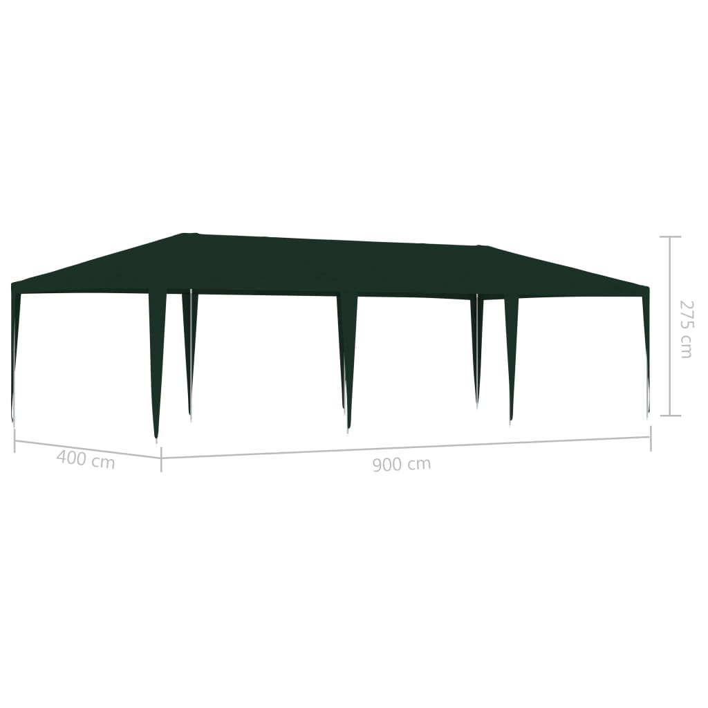 vidaXL Професионална парти шатра, 4x9 м, зелена, 90 г/м²
