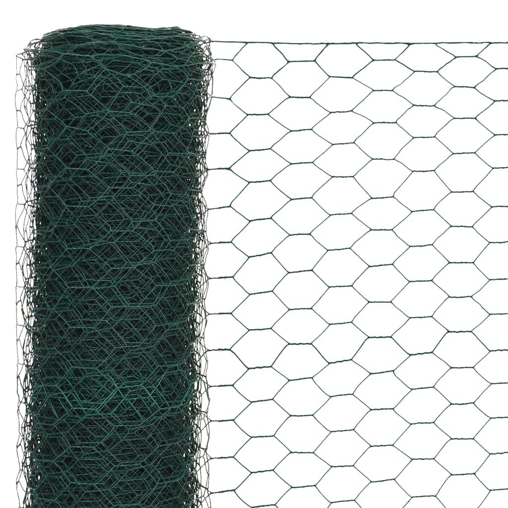 vidaXL Кокошкарска мрежа, стомана с PVC покритие, 25х1,2 м, зелена