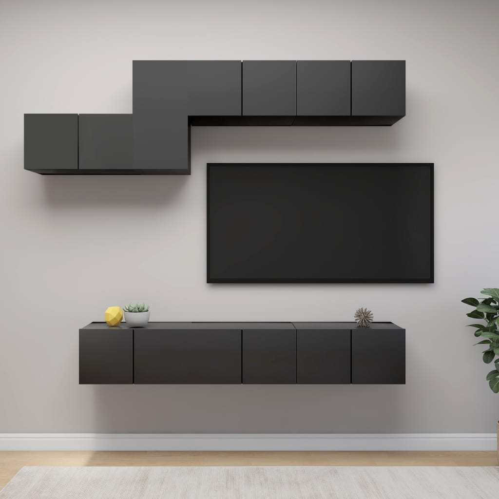 vidaXL Комплект ТВ шкафове от 7 части, сив, ПДЧ