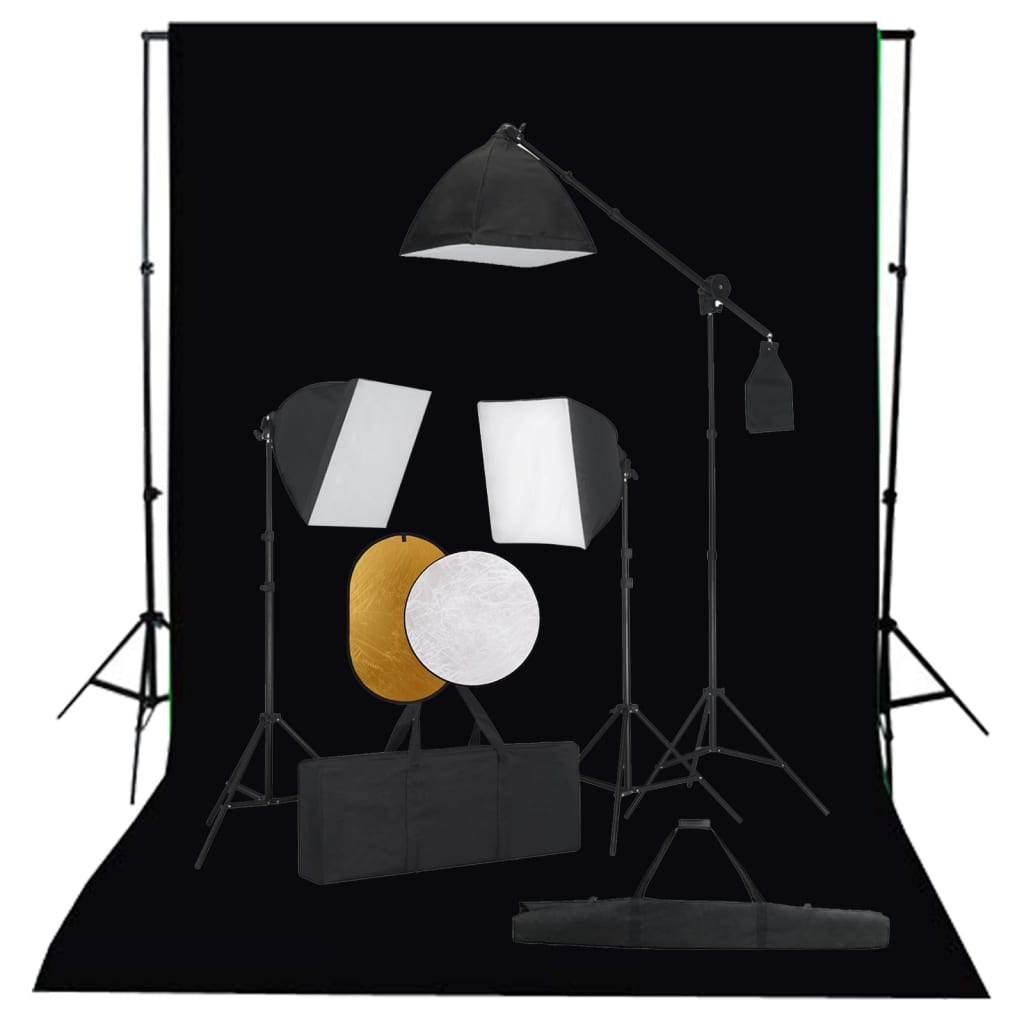 vidaXL Фотографски комплект за студио със софтбокс, фон и рефлектор