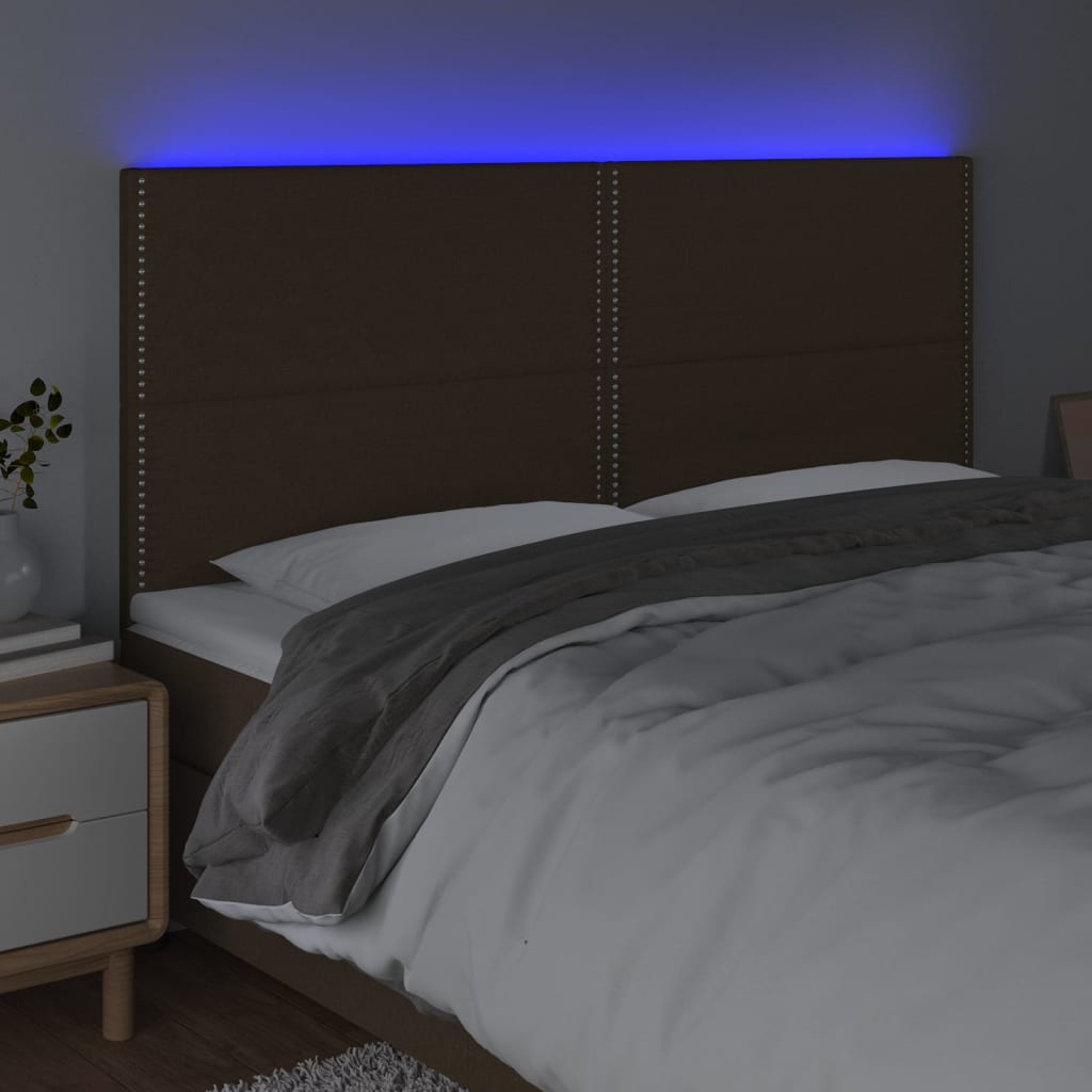 vidaXL LED горна табла за легло, тъмнокафява,160x5x118/128 см, плат