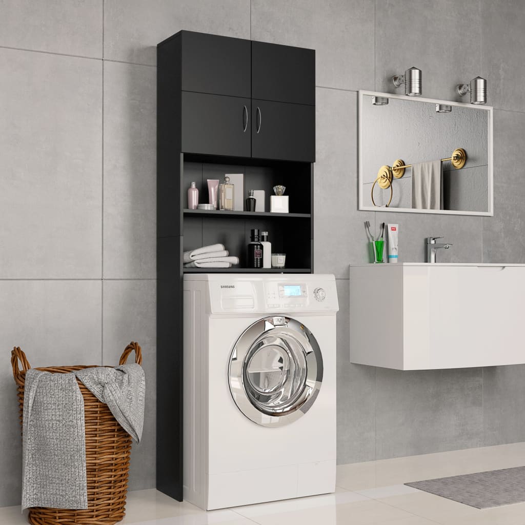vidaXL Шкаф за пералня, черен, 64x25,5x190 см, ПДЧ