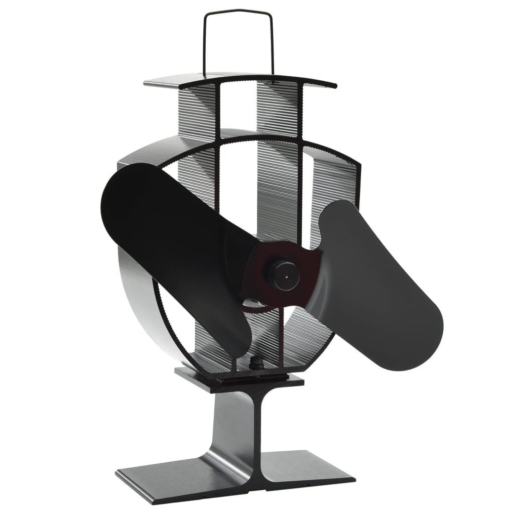 vidaXL Вентилатор за печка за топъл въздух, 2 перки, черен