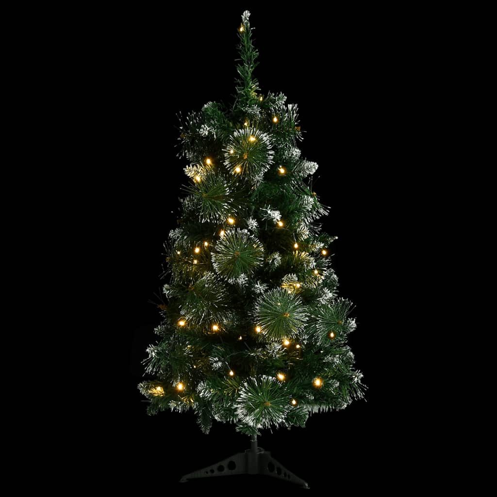 vidaXL Изкуствена осветена коледна елха със стойка зелена 90 см PVC