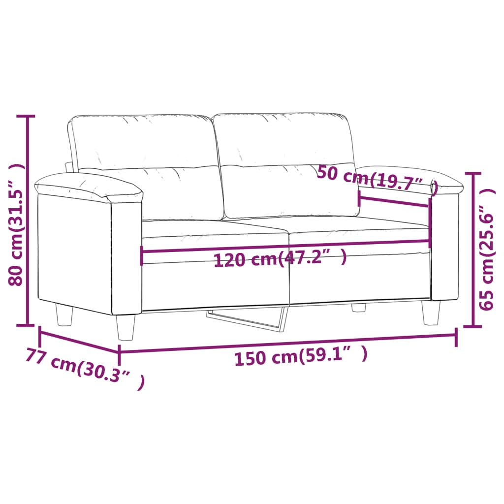 vidaXL 2-местен диван, Тъмносив, 120 см, микрофибърен плат