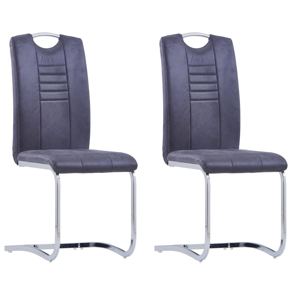 vidaXL Конзолни трапезни столове, 2 бр, сиви, изкуствен велур