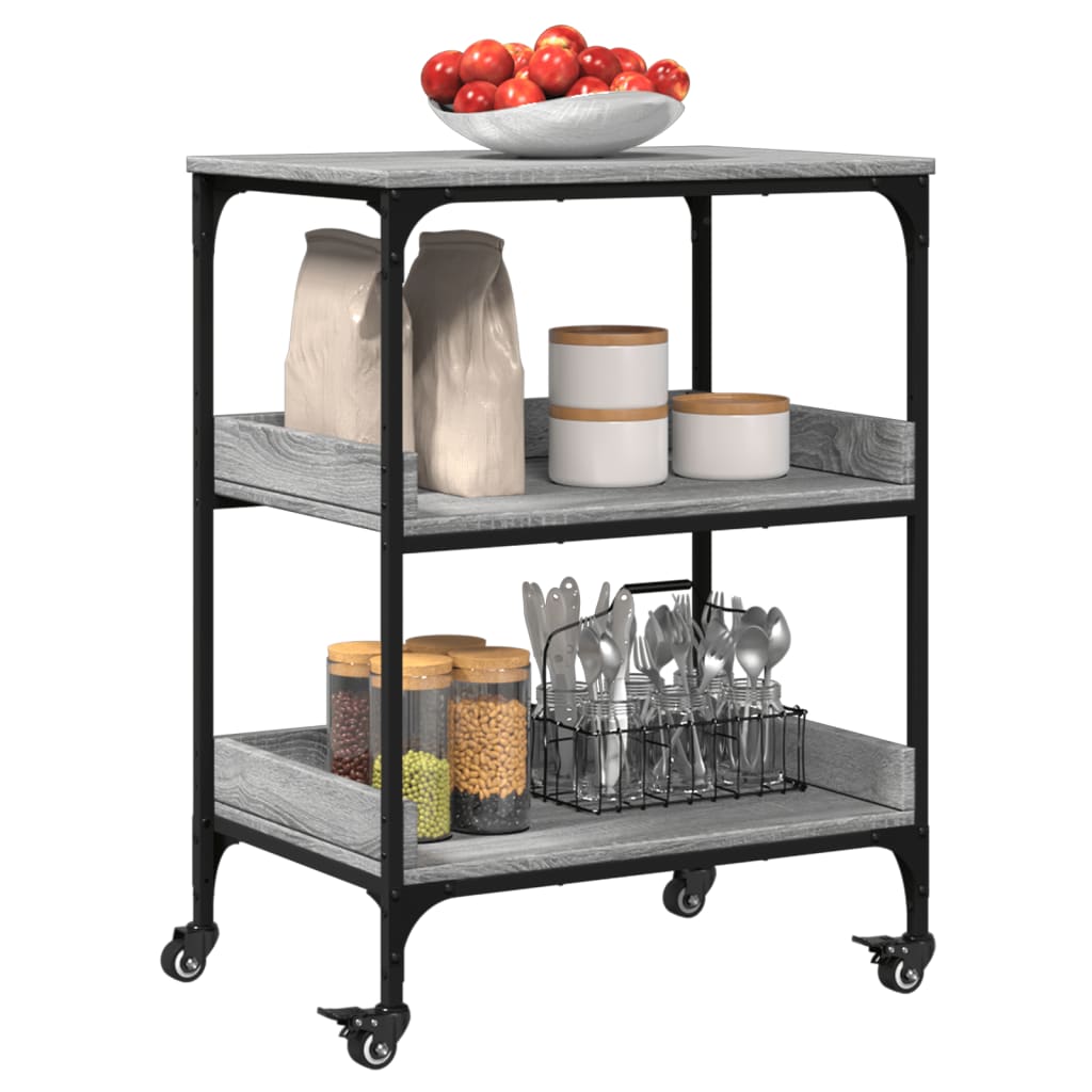 vidaXL Кухненска количка, сив сонома, 60x41x80,5 см, инженерно дърво