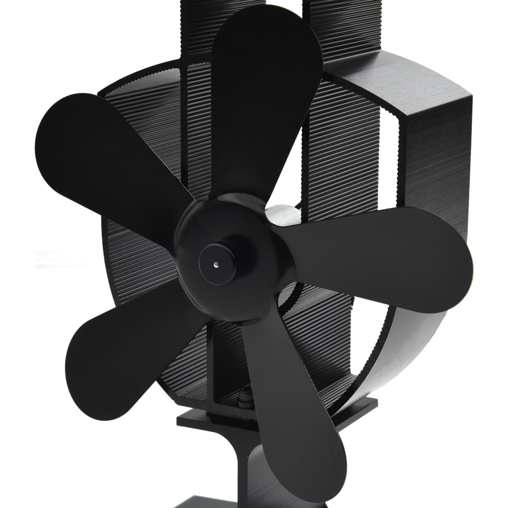 vidaXL Вентилатор за печка за топъл въздух, 5 перки, черен