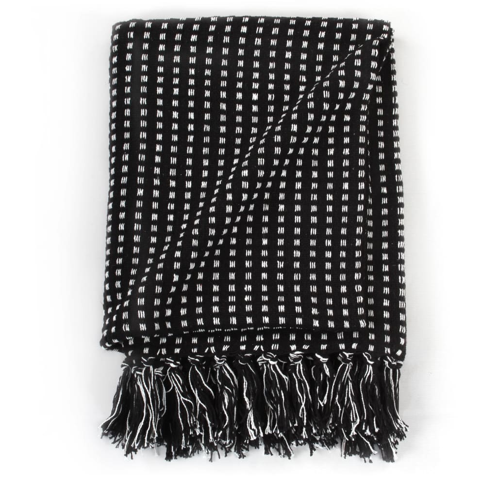 vidaXL Декоративно одеяло, памук, каре, 125x150 см, черно