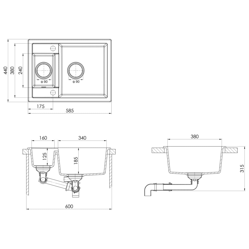 vidaXL Кухненска мивка с преливник, двойно корито, бежова, гранит