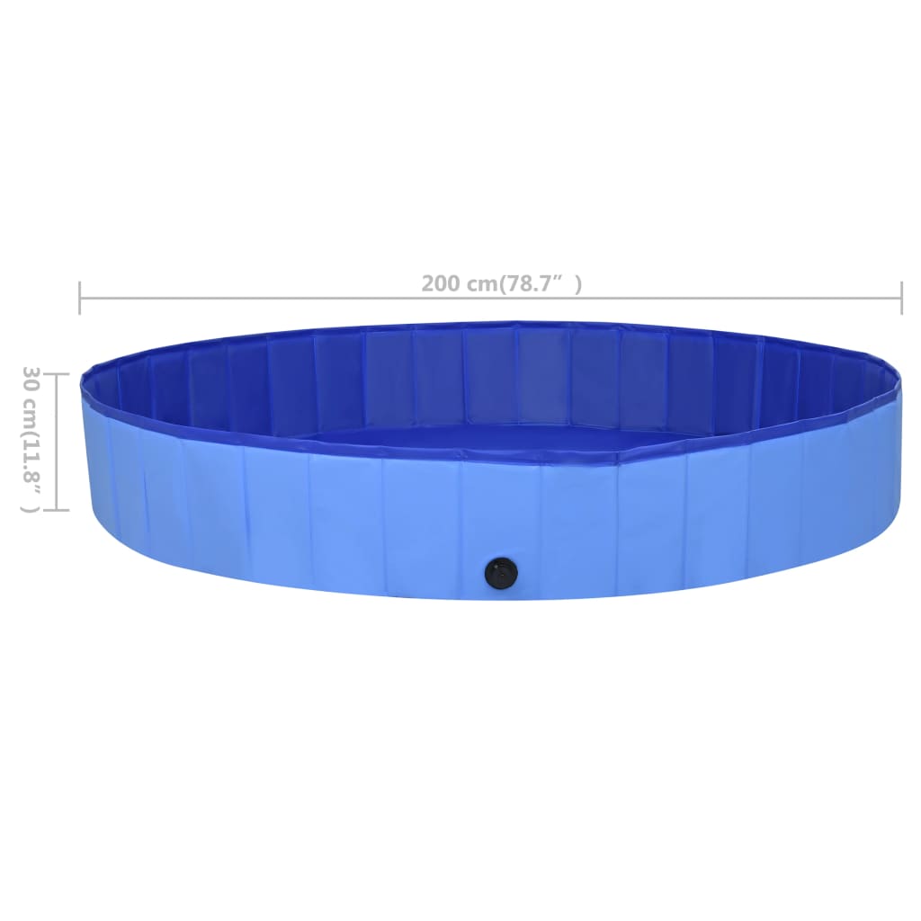 vidaXL Сгъваем басейн за кучета, син, 200x30 см, PVC