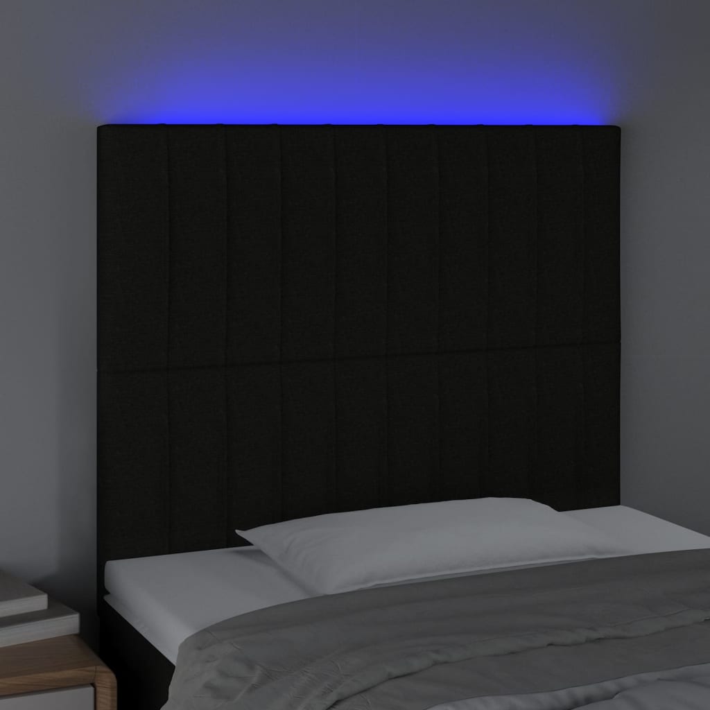 vidaXL LED горна табла за легло, черна, 80x5x118/128 см, плат