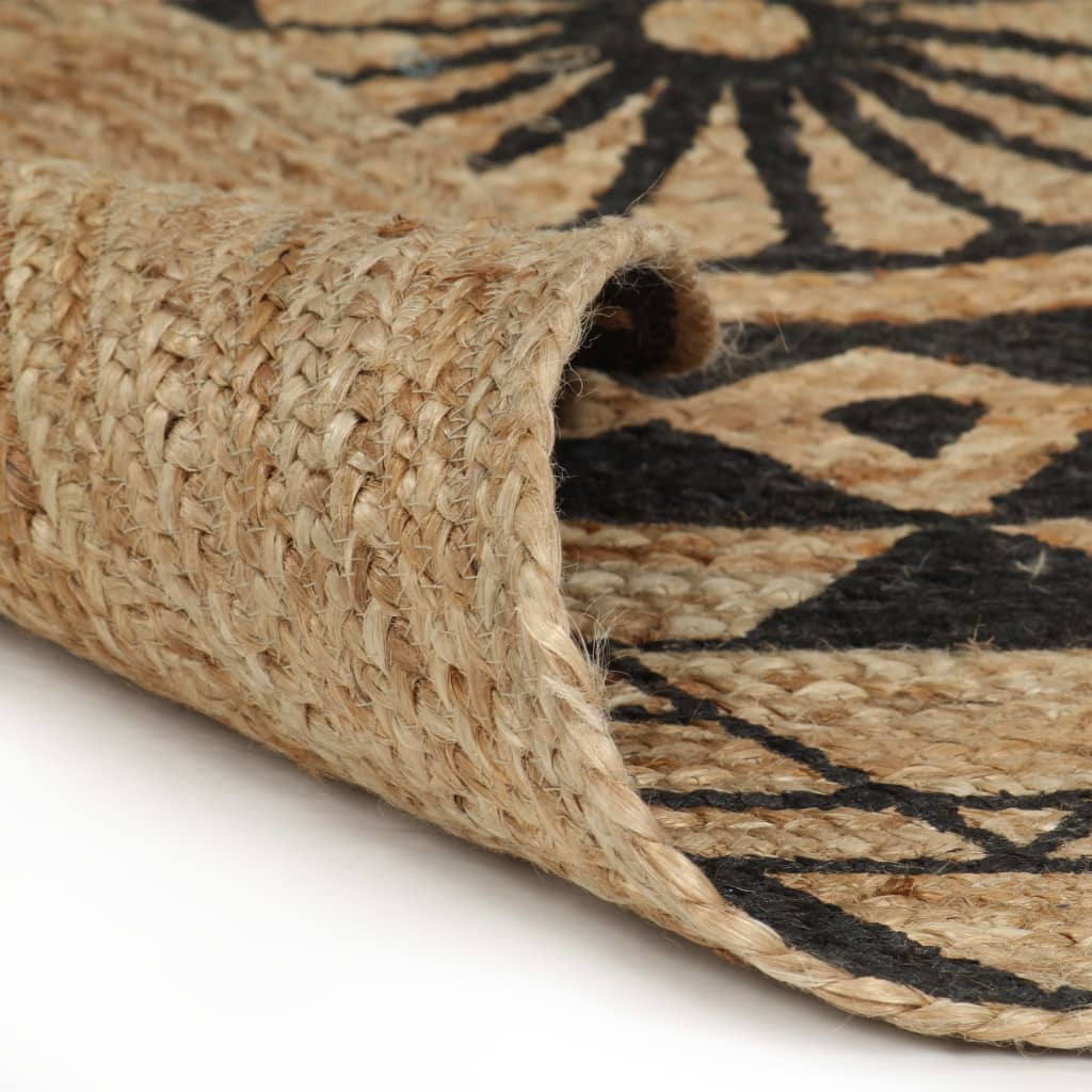 vidaXL Ръчно тъкан килим от юта, черен принт, 150 см
