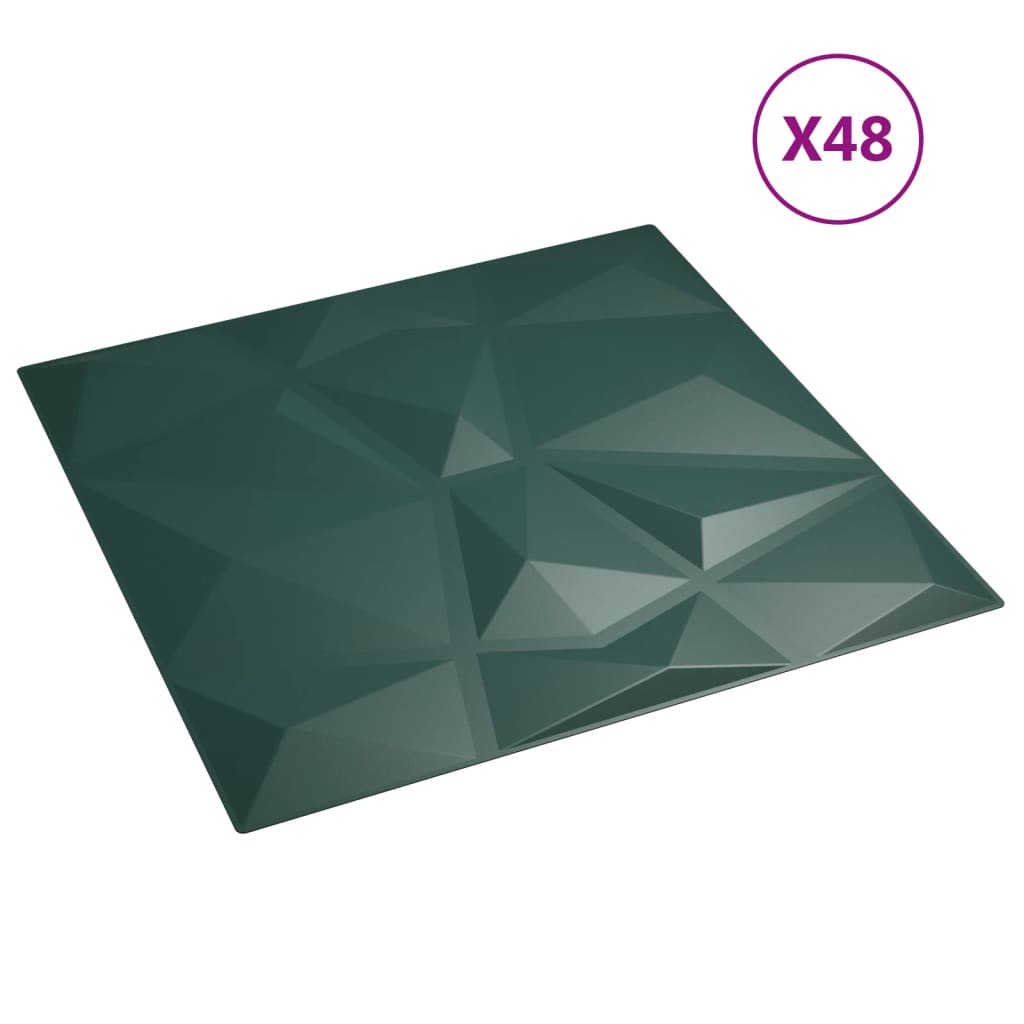 vidaXL Стенни панели 48 бр зелени 50x50 см XPS 12 м² диамант