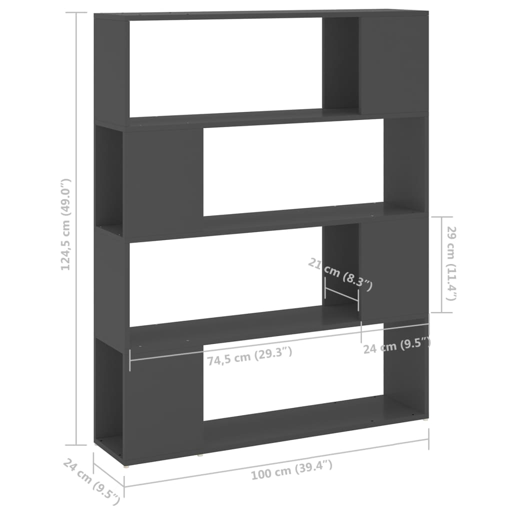 vidaXL Библиотека/разделител за стая, сива, 100x24x124 см