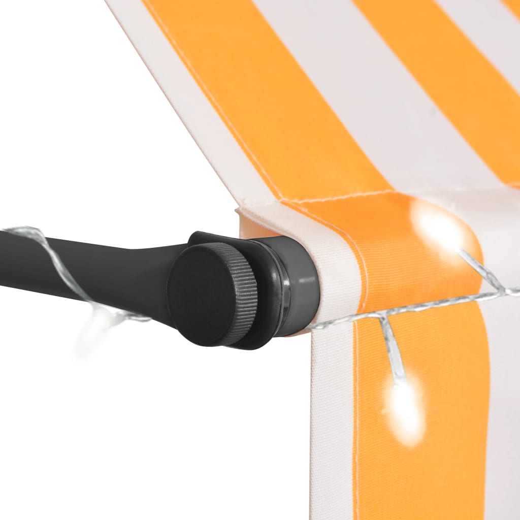 vidaXL Ръчно прибиращ се сенник с LED, 250 см, бяло и оранжево