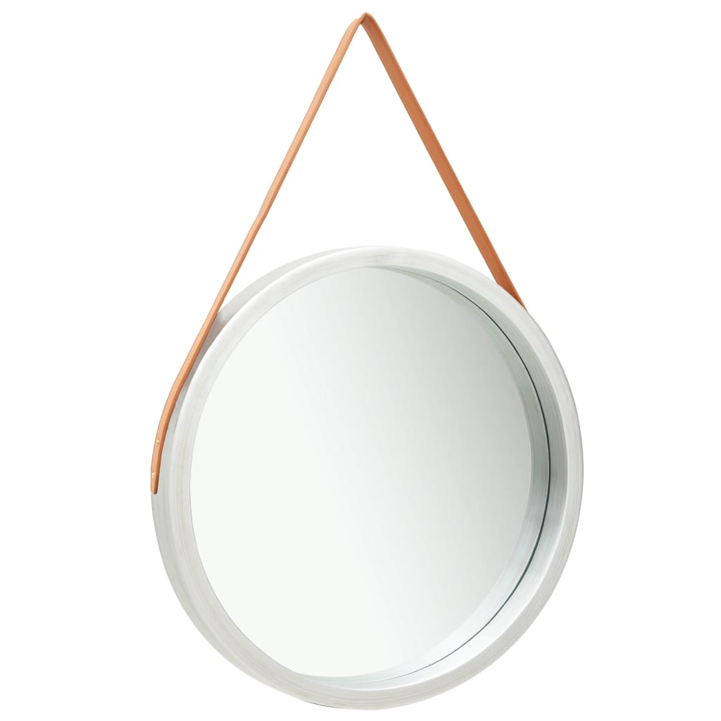 vidaXL Стенно огледало с каишка, 60 см, сребристо