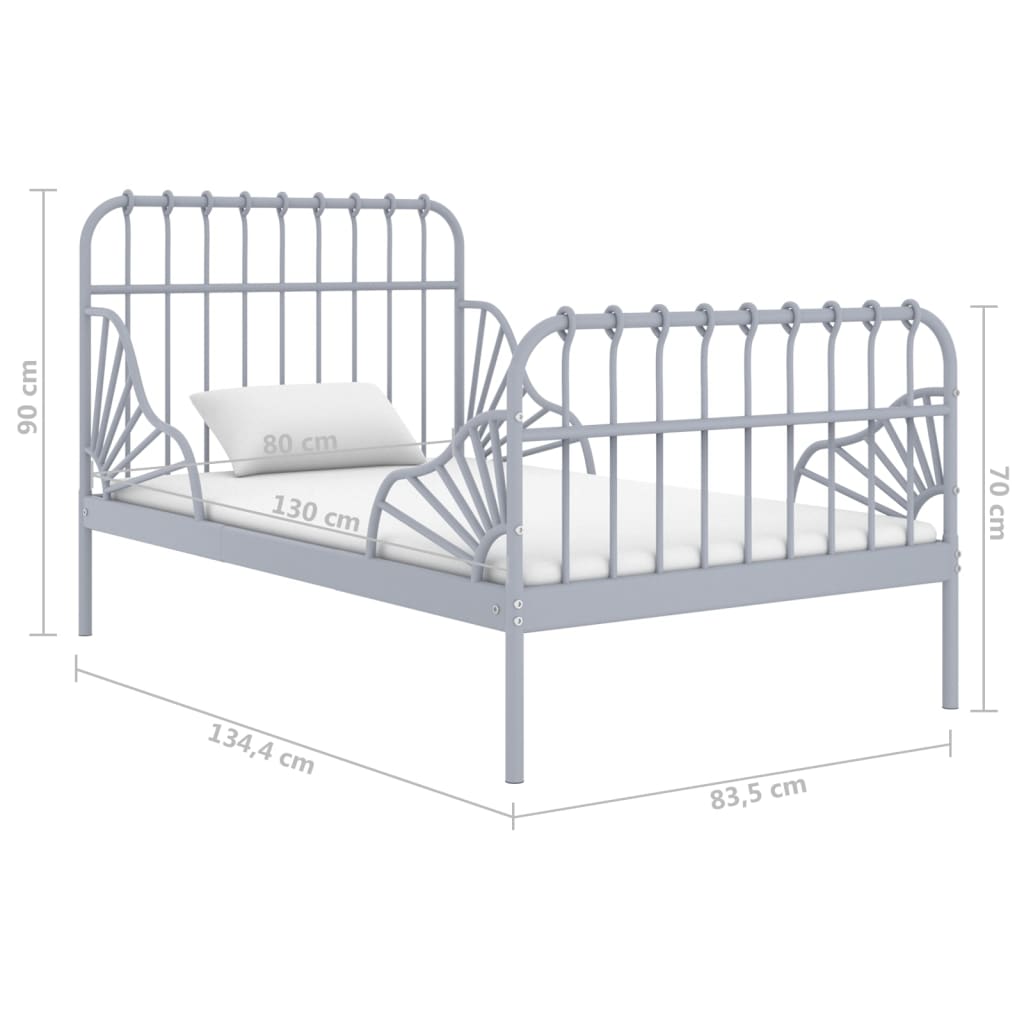 vidaXL Рамка за разтегателно легло, сива, метал, 80x130/200 cм