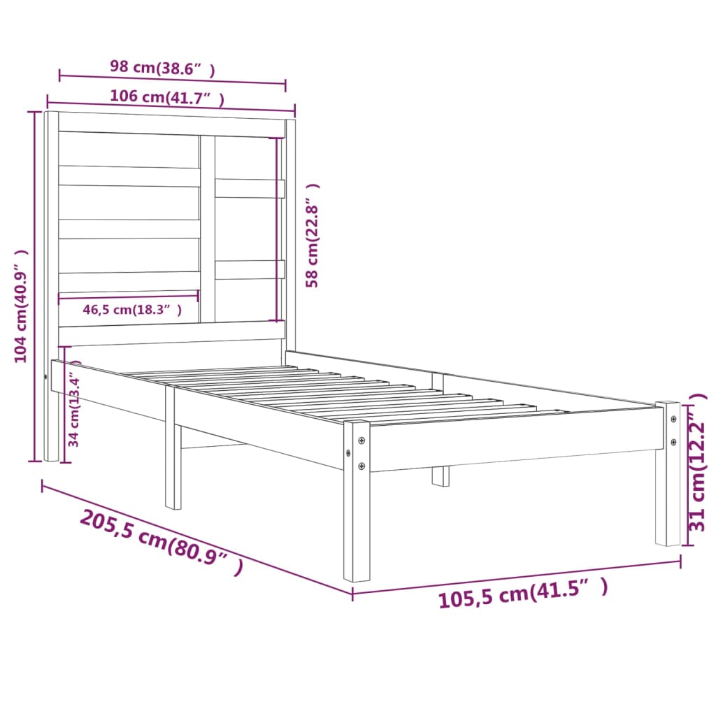vidaXL Рамка за легло, меденокафява, дърво масив, 100x200 см