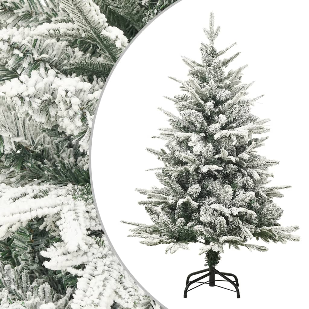 vidaXL Изкуствена елха с LED, топки и флокиран сняг, 120 см, PVC и PE