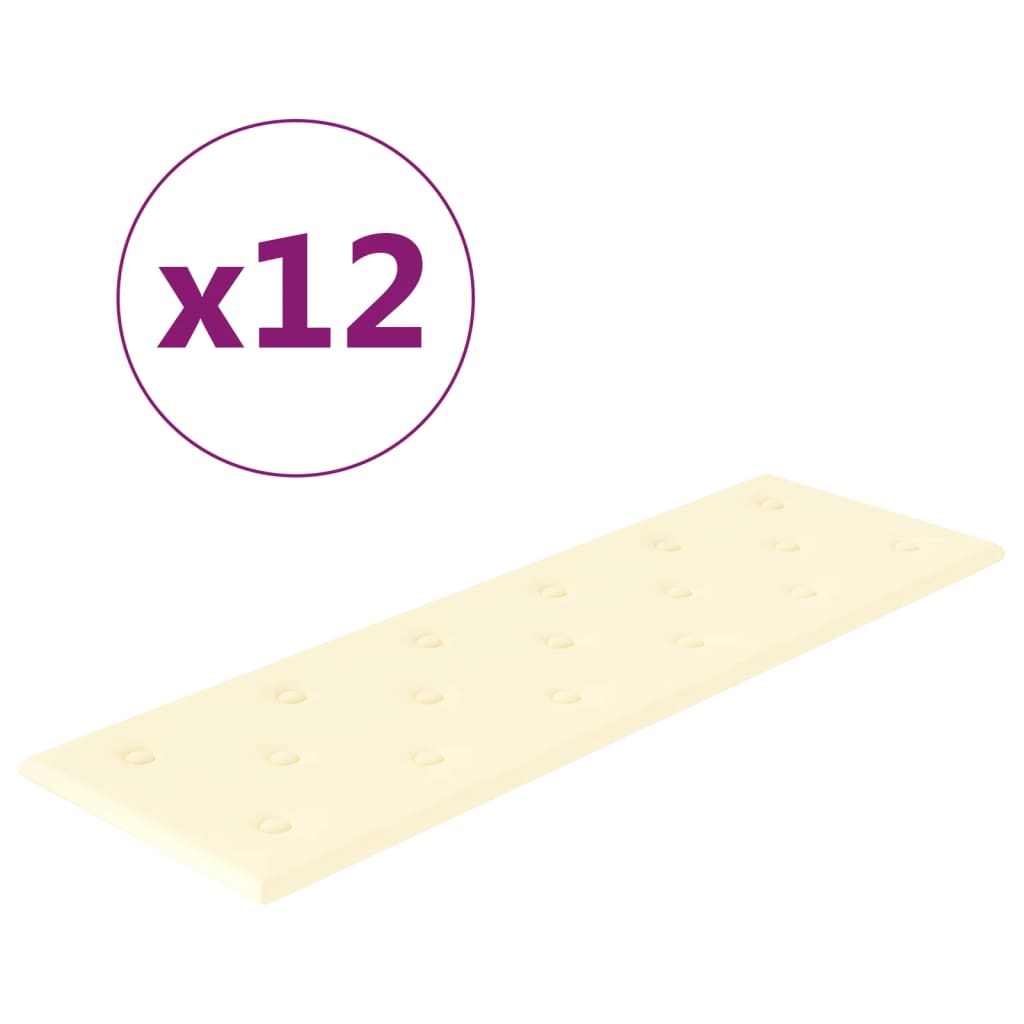 vidaXL Стенни панели 12 бр кремави 90x30 см изкуствена кожа 3,24 м²