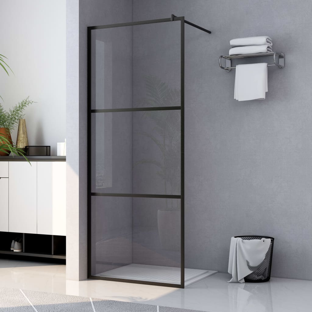 vidaXL Стена за душ с прозрачно ESG стъкло, черна, 100x195 см