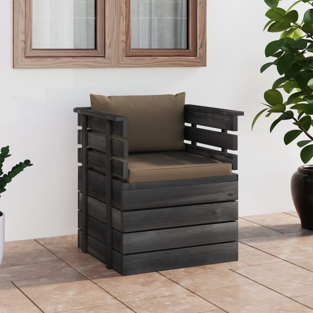 vidaXL Градински фотьойл с възглавници, борова дървесина