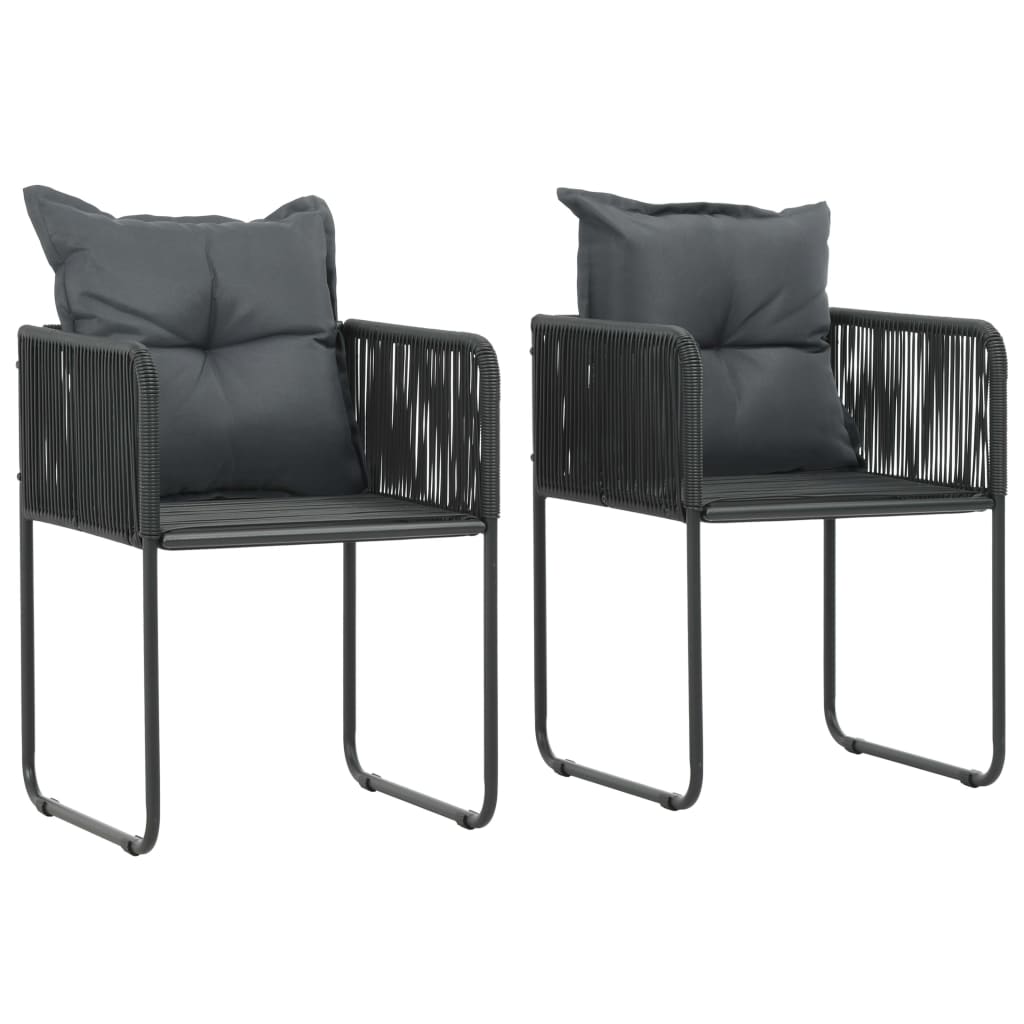 vidaXL Външни столове с възглавнички, 2 бр, полиратан, черни