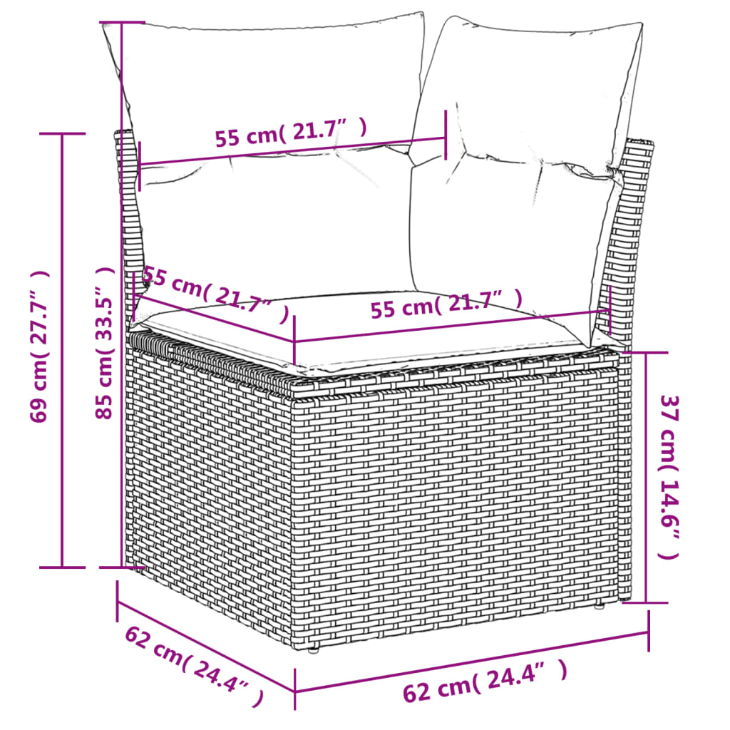 vidaXL Градински диван с възглавници, 8 части, бежов полиратан