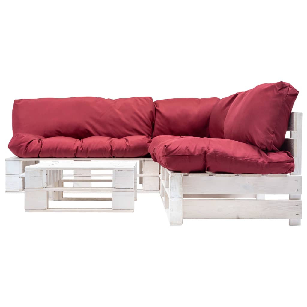 vidaXL Градински мебели от палети 4 части с червени възглавници дърво