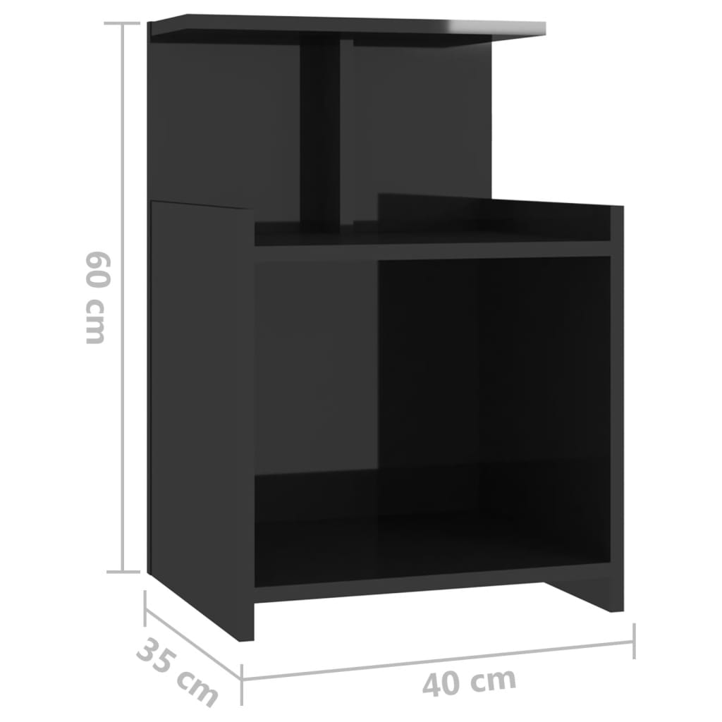 vidaXL Нощнo шкафче, черен гланц, 40x35x60 см, ПДЧ