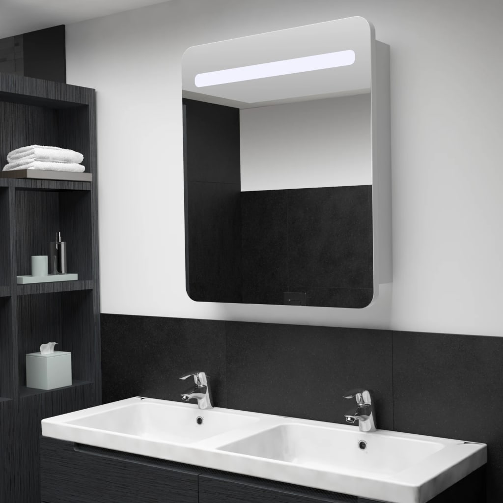 vidaXL LED шкаф с огледало за баня, 68x9x80 см