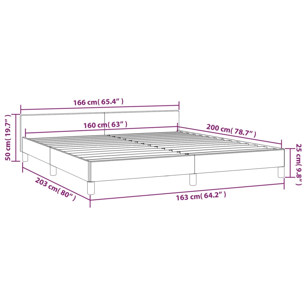 vidaXL Рамка за легло, тъмносива, 160x200 см плат