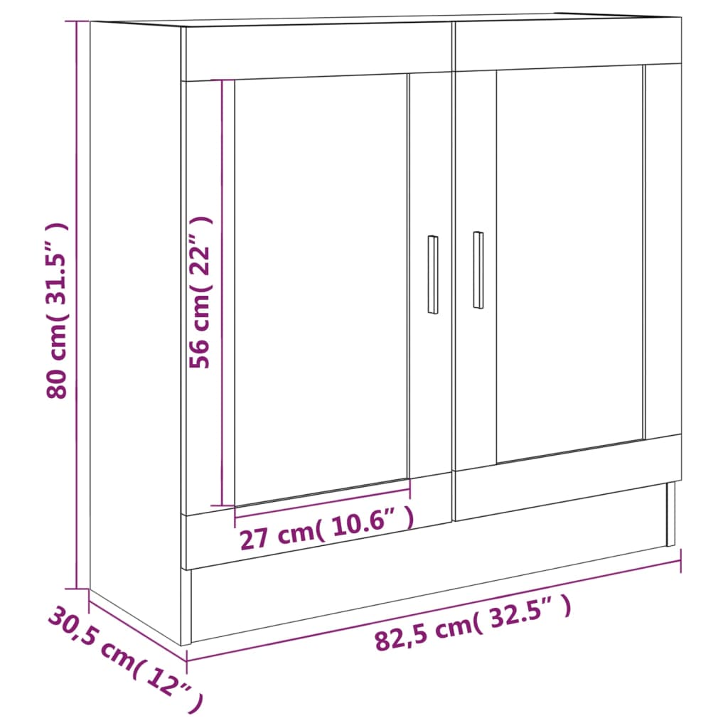 vidaXL Шкаф витрина, сив сонома, 82,5x30,5x80 см, инженерно дърво