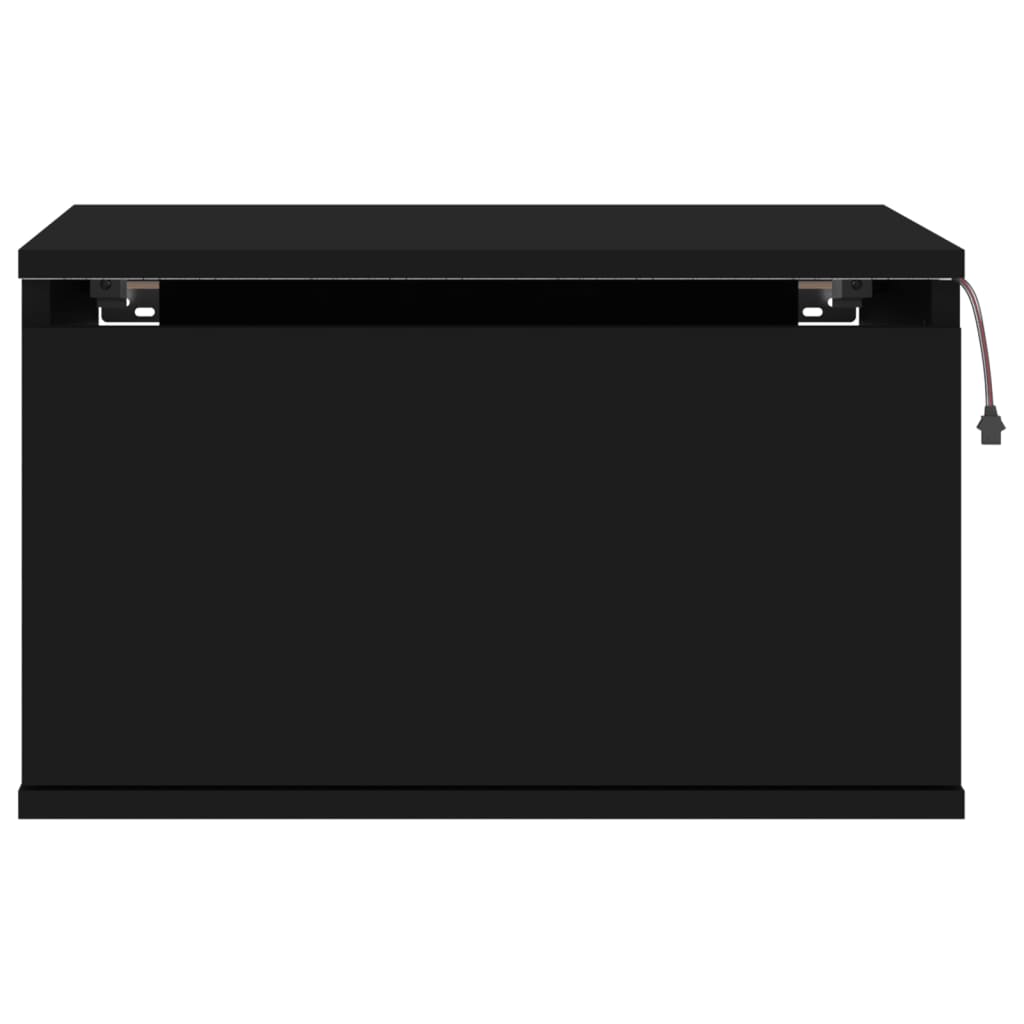 vidaXL Нощно шкафче за стена с LED светлини, черно