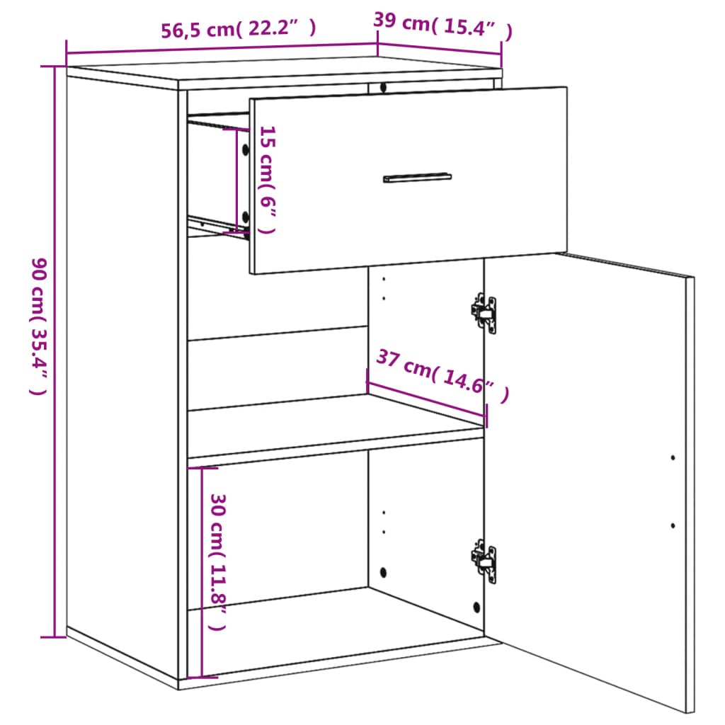 vidaXL Шкаф за съхранение, дъб сонома, 56,5x39x90 см, ПДЧ