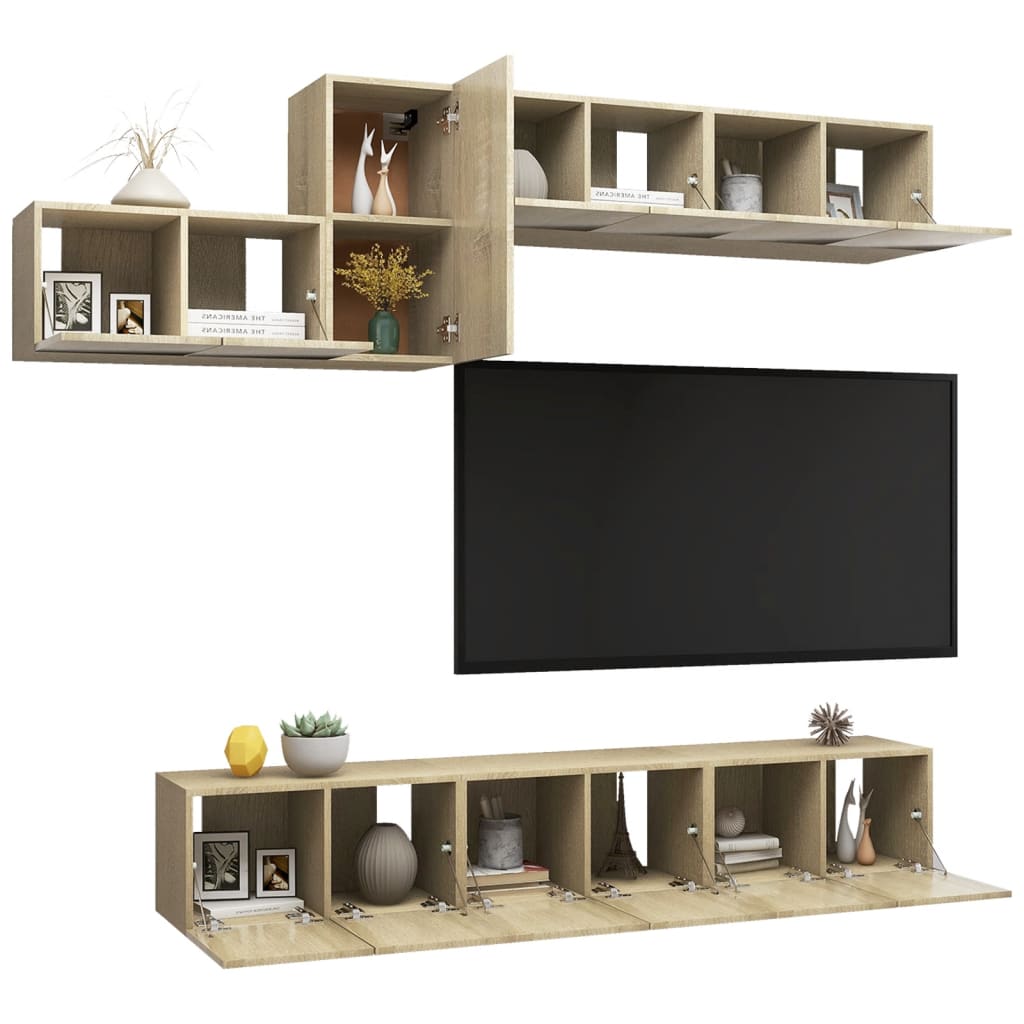 vidaXL Комплект ТВ шкафове от 7 части, дъб сонома, ПДЧ