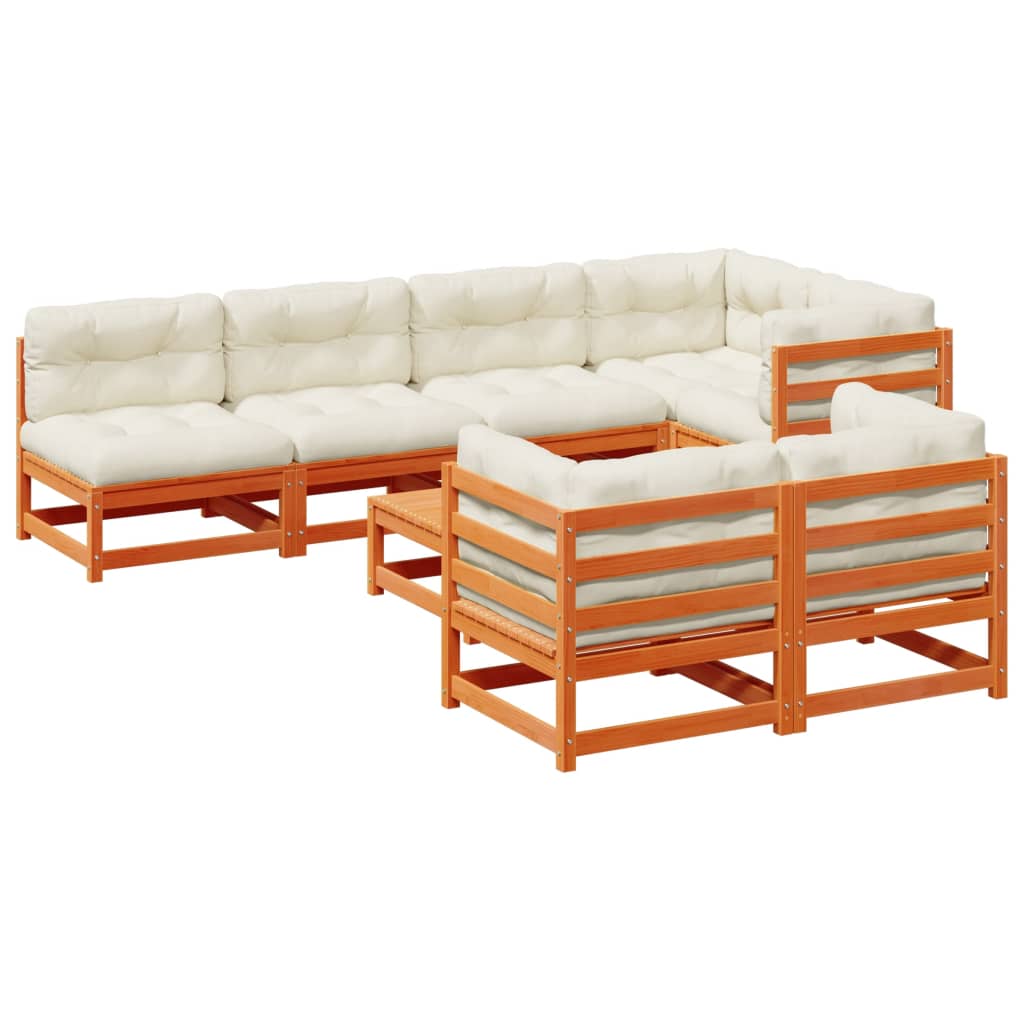 vidaXL Градински комплект диван с възглавници, 8 части, восъчнокафяв