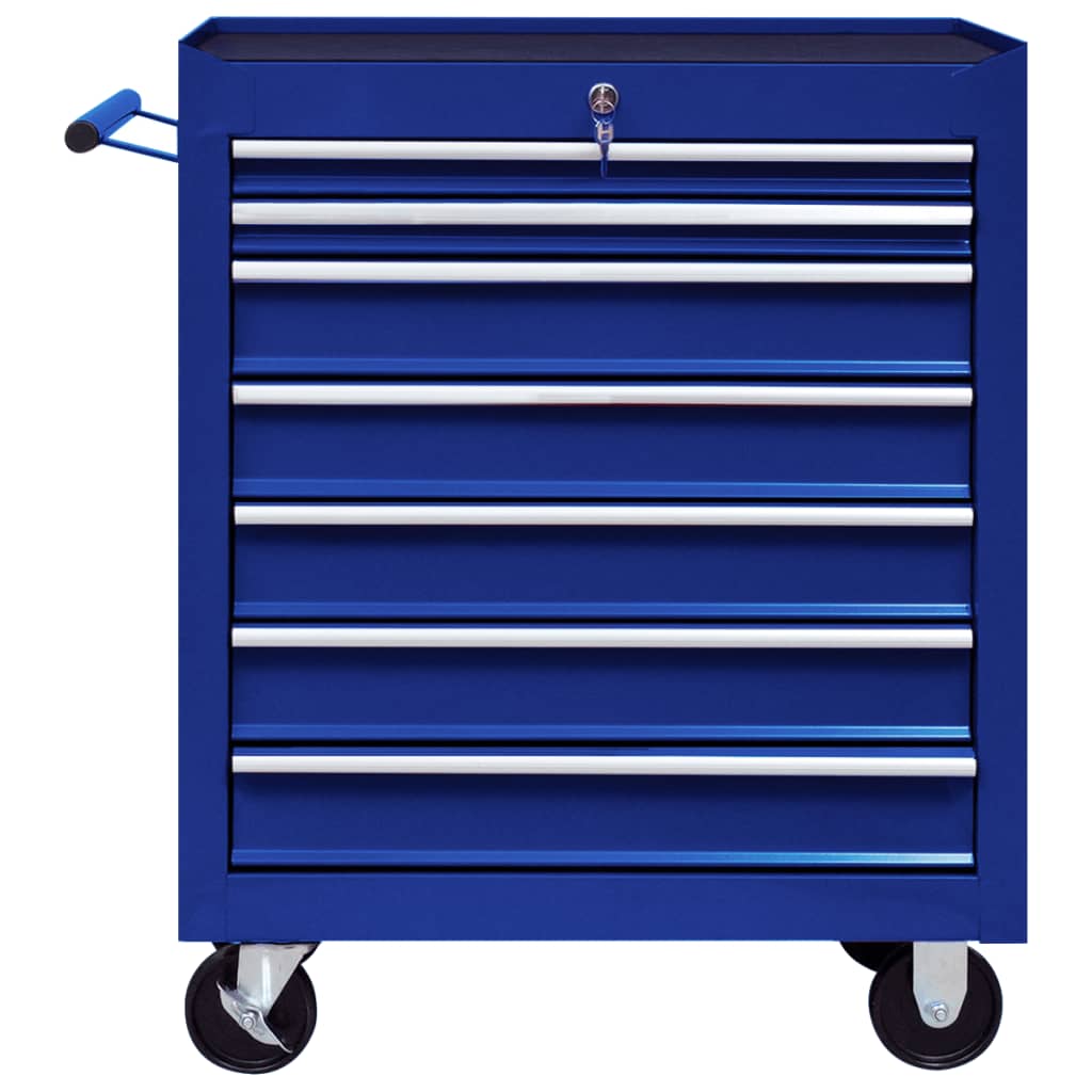 vidaXL Количка за инструменти със 7 чекмеджета, синя