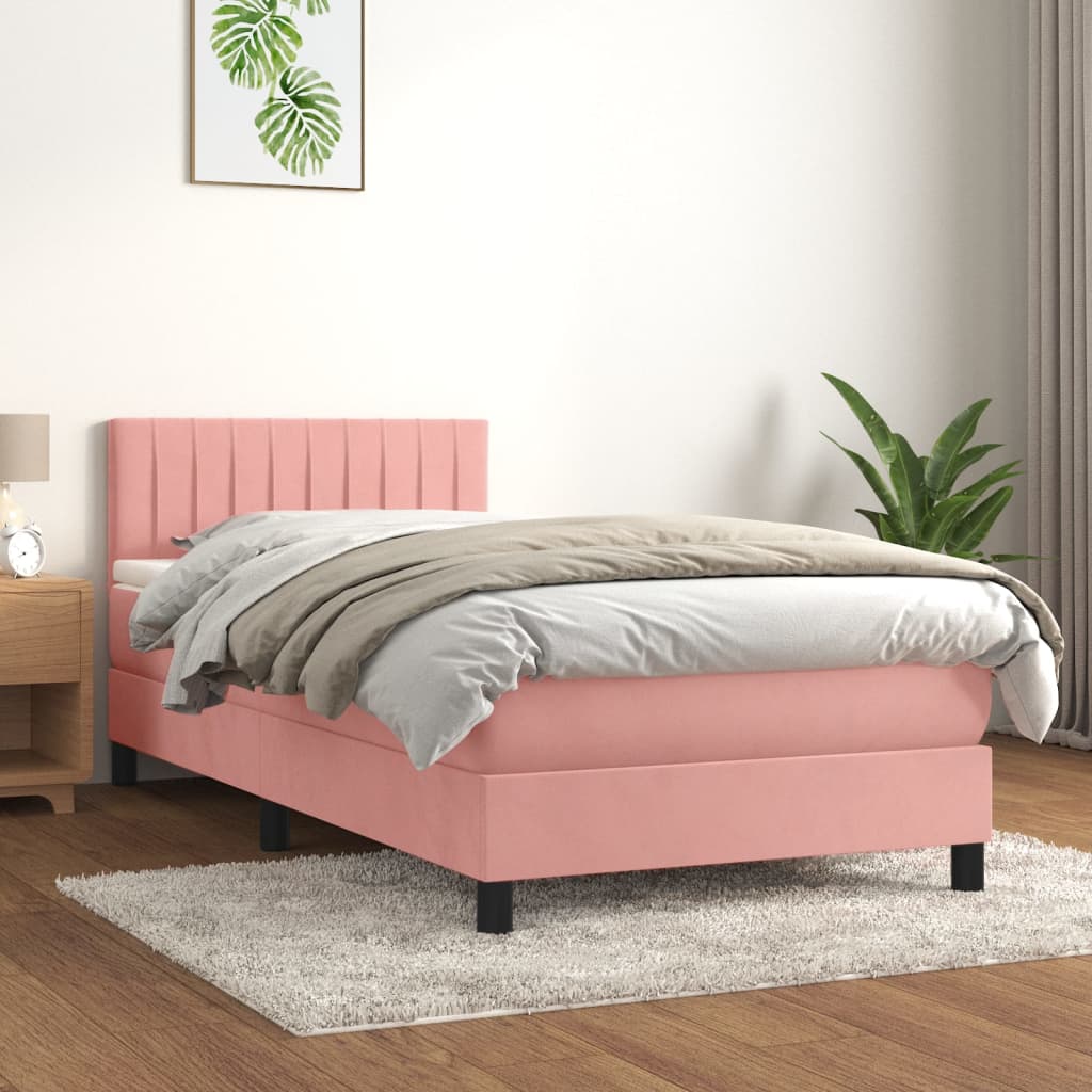 vidaXL Боксспринг легло с матрак, розово, 80x200 см, кадифе