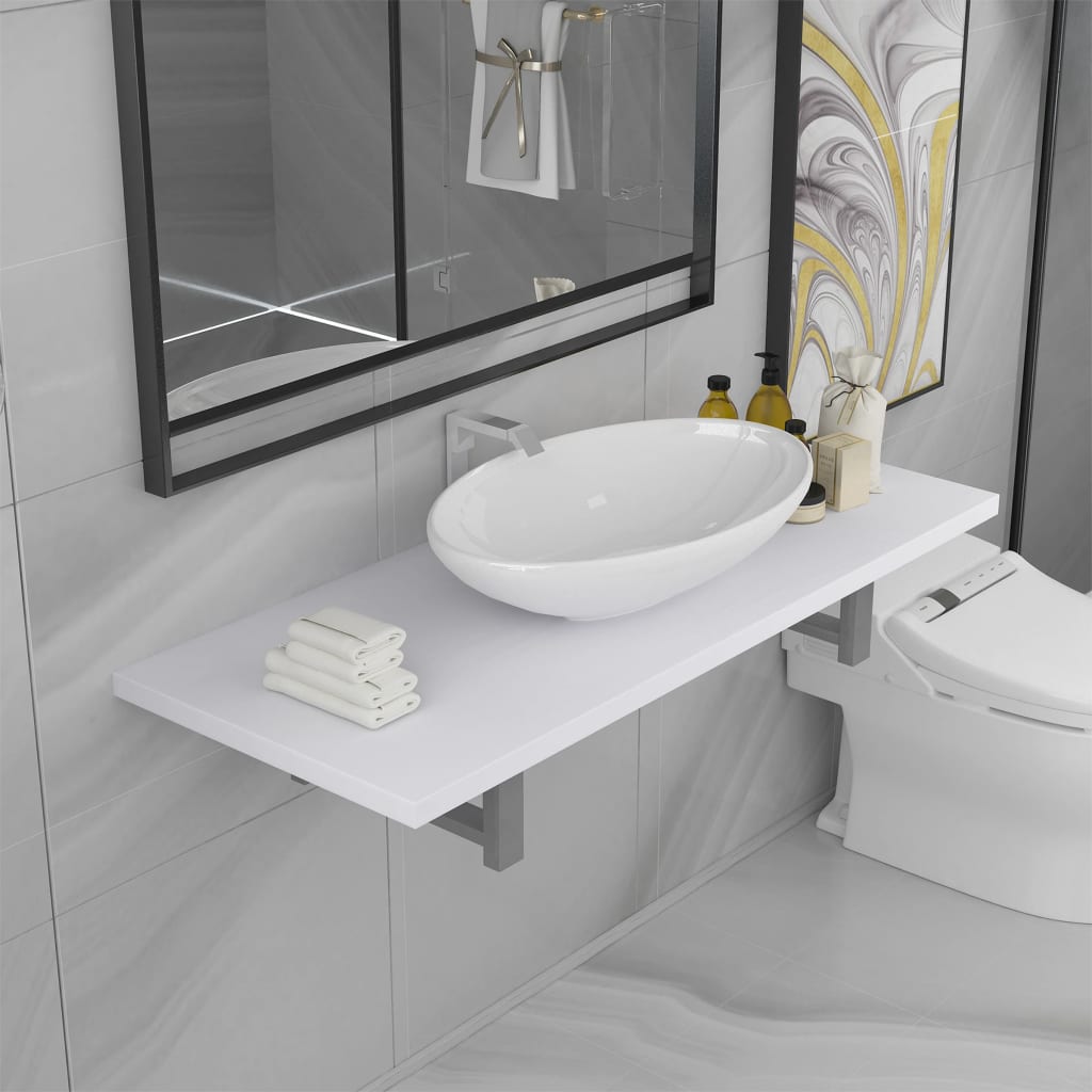 vidaXL Комплект мебели за баня от две части, керамика, бял