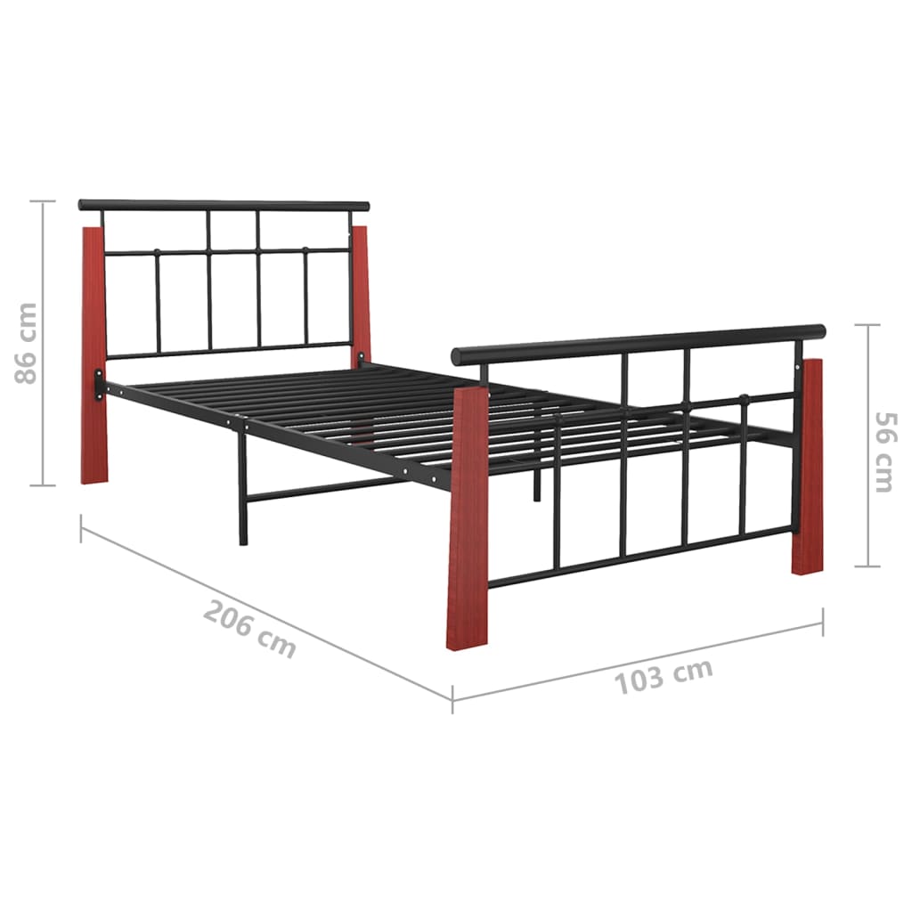 vidaXL Рамка за легло, метал и дъбов масив, 90x200 см