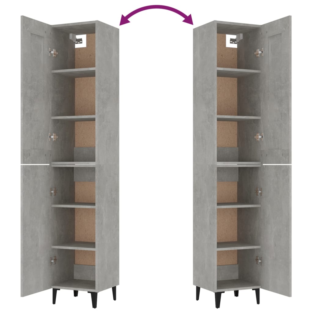 vidaXL Висок шкаф, бетонно сив, 35x34x180 см, инженерно дърво