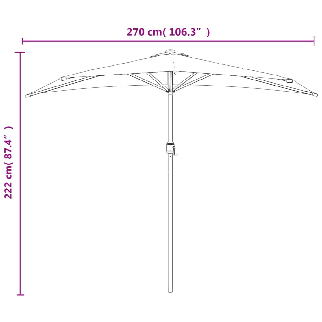 vidaXL Балконски чадър с алуминиев прът, антрацит, 270x144 см, половин
