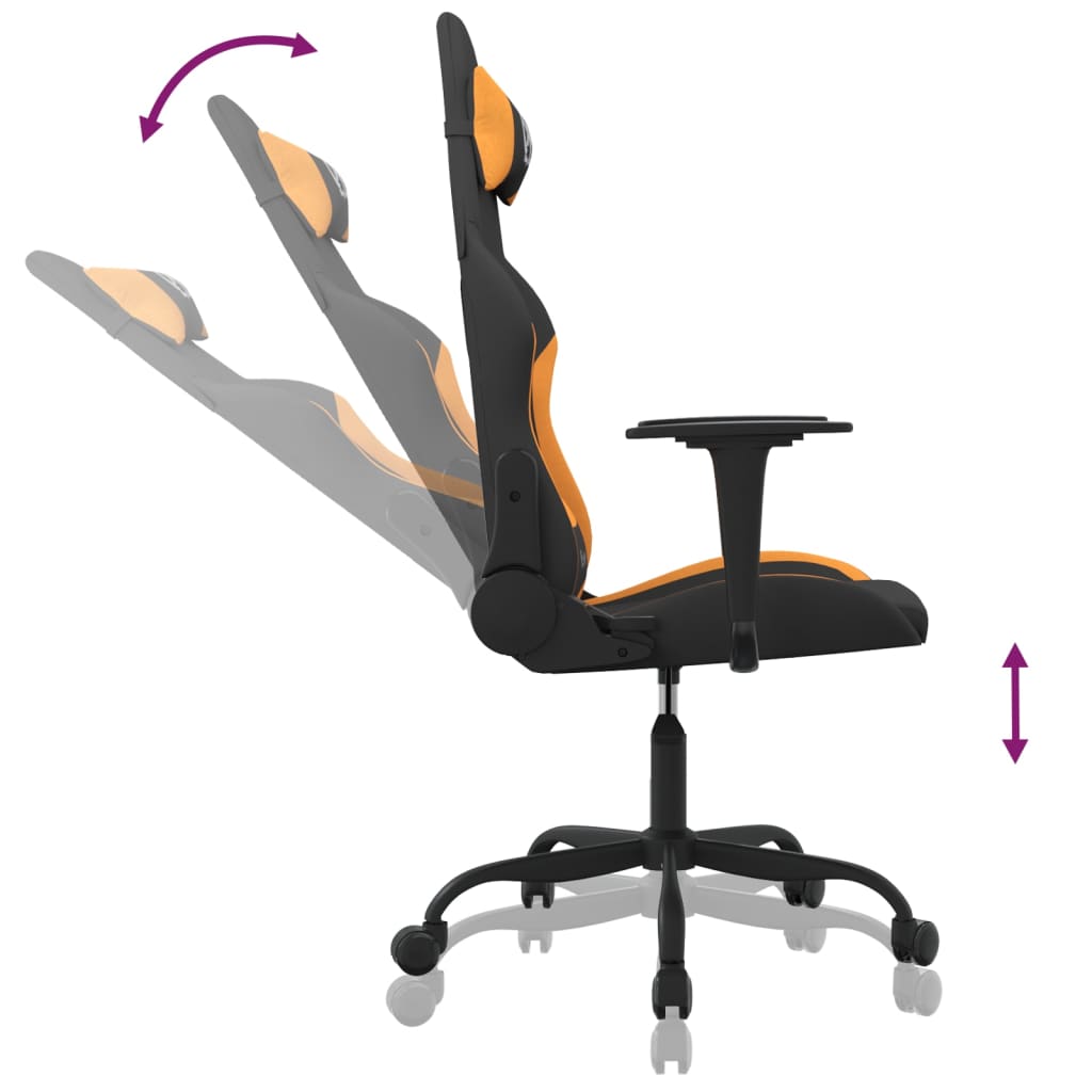 vidaXL Масажен гейминг стол, черно и оранжево, плат