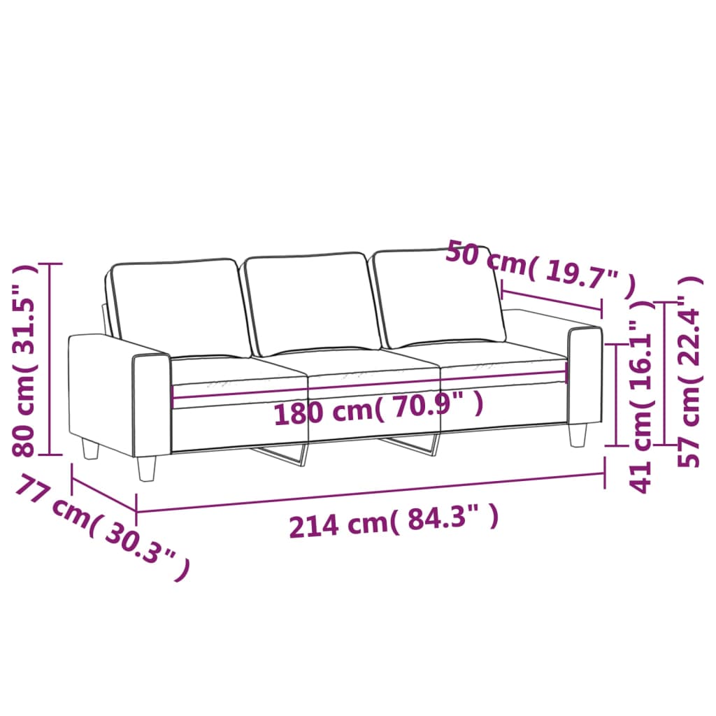 vidaXL 3-местен диван, светлосив, 180 см, микрофибърен плат